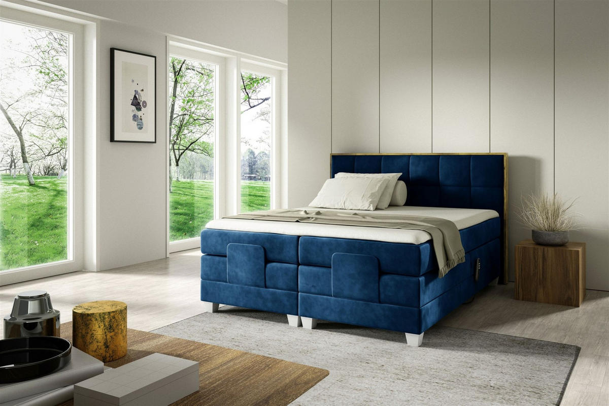 BOXSPRINGBETT Elektrisch Henry - Blau, Holzwerkstoff/Textil (120/200cm) - Fun Möbel