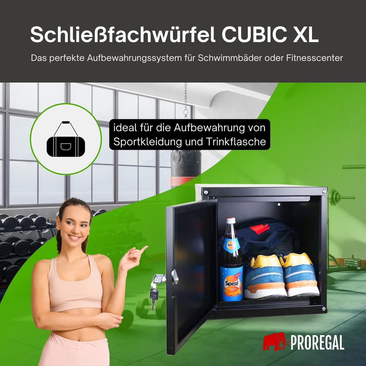 SCHLIESSFACHWÜRFEL Cubic XL HxBxT 45x45x45 cm Schwarz - Schwarz, Metall (45/45/45cm) - PROREGAL