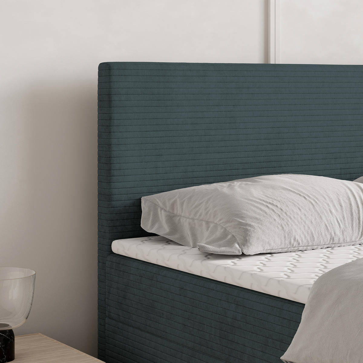 BOXBETT NIRA 180x200 cm mit Matratze und Topper - Blau - Blau, Holz (180/200cm) - MASSENO