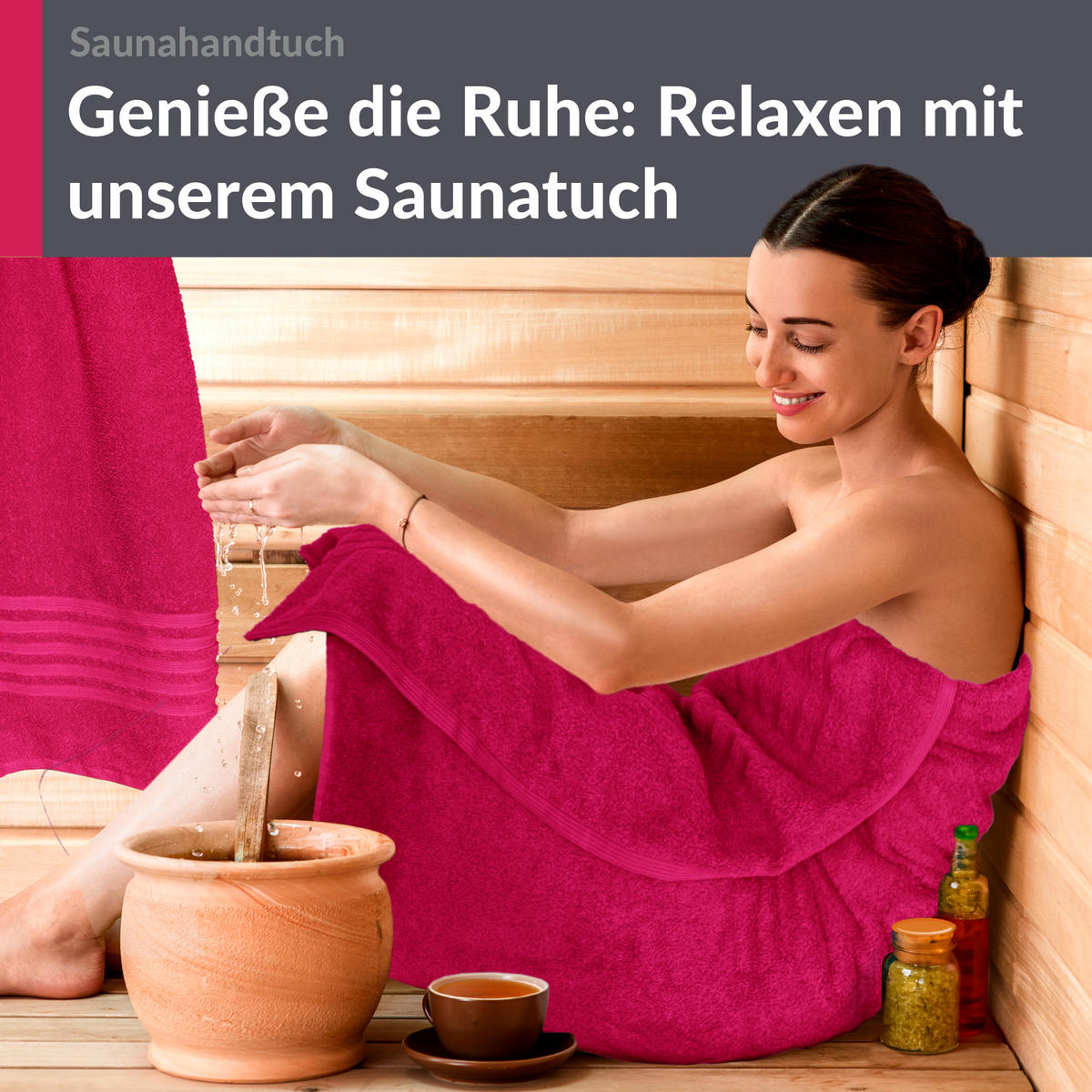 SAUNATUCH 80x200 cm 2er Set London Rhabarber - Pink, Textil (80/200cm) - Lashuma