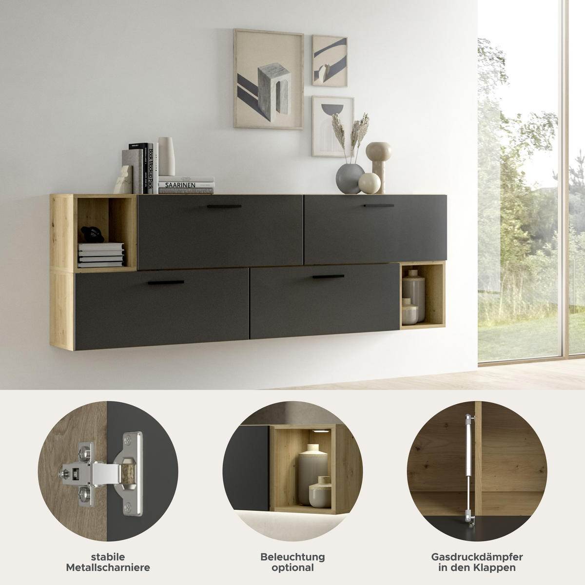 WOHNWAND The One Basalt grau 176/34/97 cm - Braun, Holzwerkstoff (176/97/34cm) - Xonox