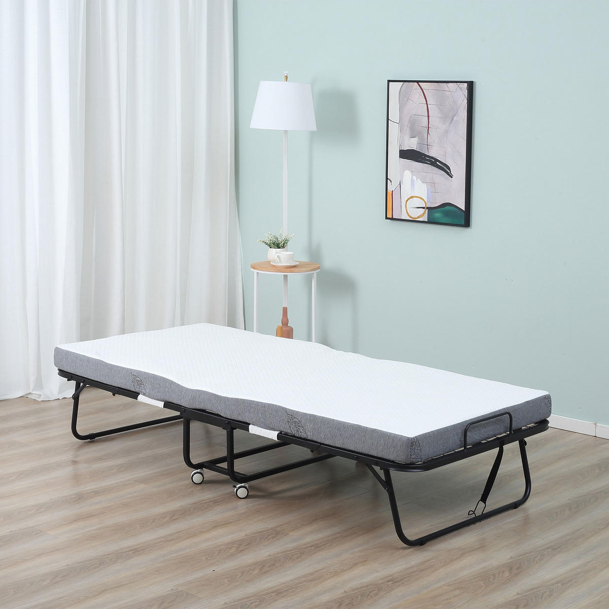 GÄSTEBETT 2-in-1 Klappbett mit Rollen klappbar Stahl+Schaumstoff Weiß+Schwarz - Weiß, Metall - HOMCOM