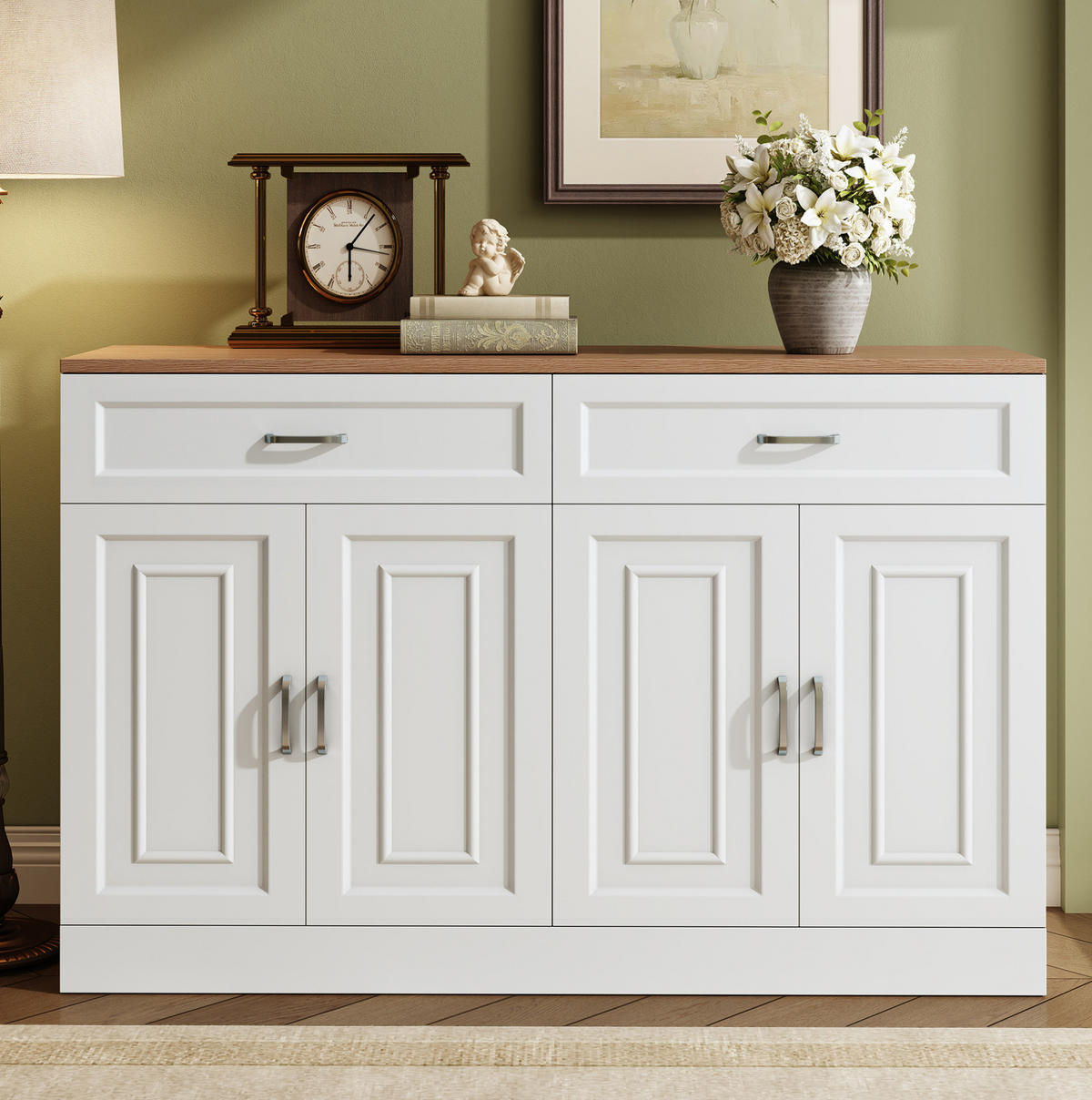 SIDEBOARD mit 4 Türen und 2 Schubladen, Spanplatte, 120/35/80,5 cm, Holzoptik, Weiß - Weiß, Holzwerkstoff (120/80.5/35cm) - Redom