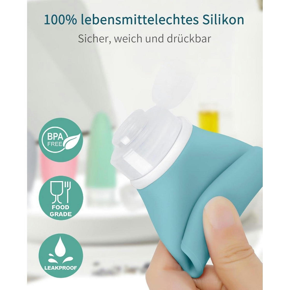 REISEFLASCHEN Set 18-teilig Silikon TSA-zugelassen BPA-frei - Multicolor, Kunststoff (6/3/10cm)