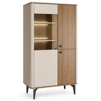 VITRINE Aurora Glasschrank mit Metallbeine, mit LED-Beleuchtung, Nussbaum+Kaschmir - Kaschmir/Nussbaumfarben, Holzwerkstoff/Metall (88/190/40cm) - Beautysofa