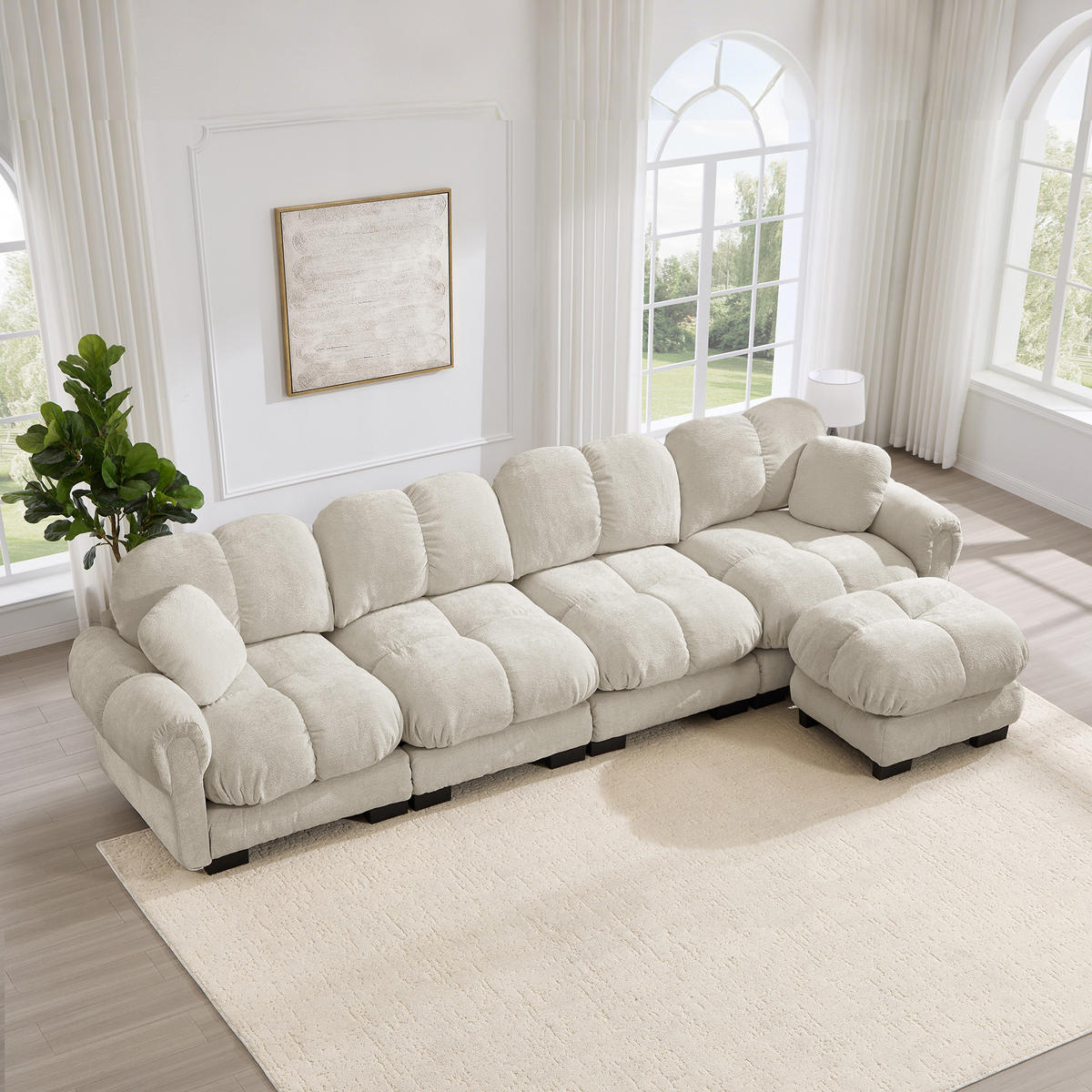 ECKSOFA 330/149/90 cm Hellkhaki Cord mit mobiler Ottomane und 2 kleinen Dekokissen - Kaschmir/Graubraun, Textil (330/149cm) - Oxeza