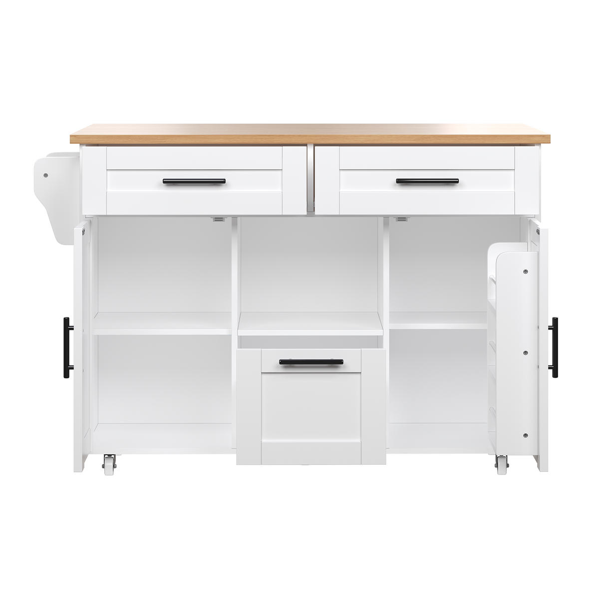KÜCHENINSEL 120/71/90 cm Weiß mit 3 Schubladen, 360° Universalrädern und Klappbares Tablett - Weiß, Holz/Holzwerkstoff (120/90/71cm) - Oxeza