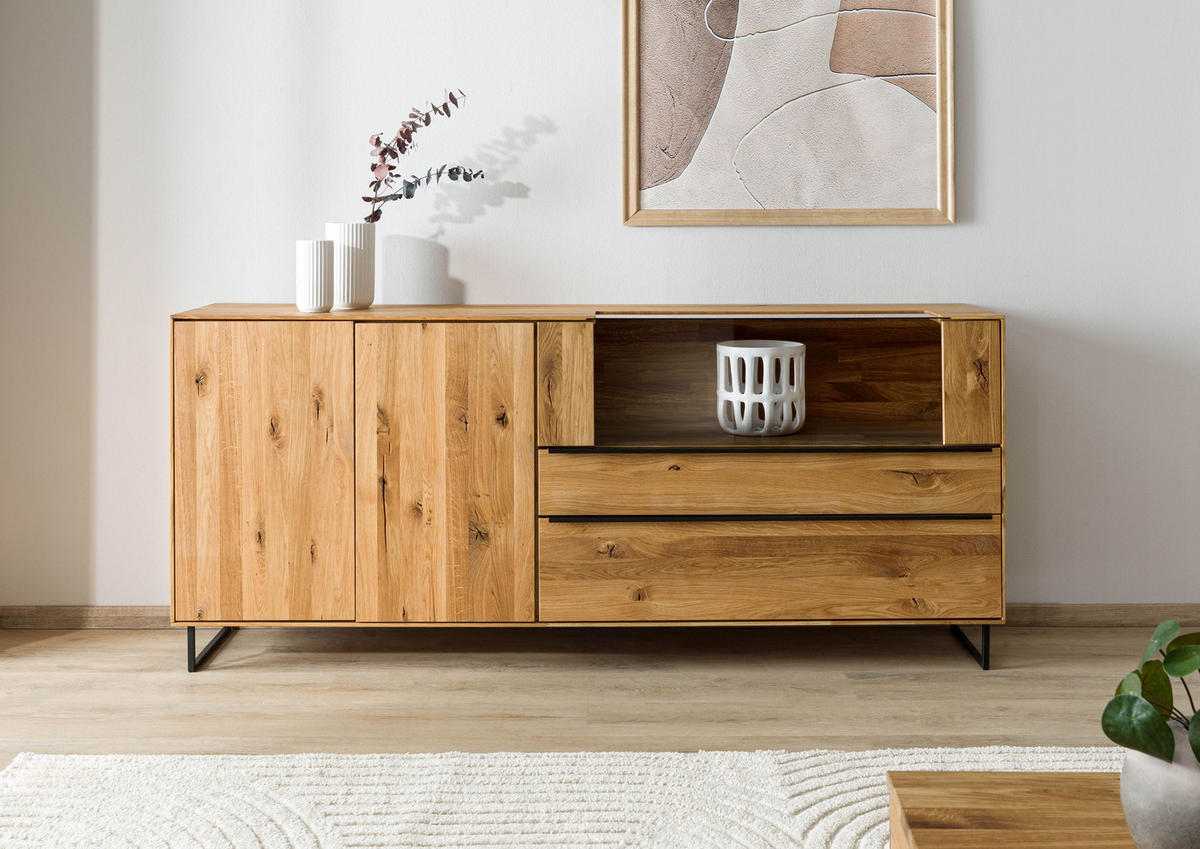 SIDEBOARD Wildeiche 200x43x87 natur geölt WIEN #221 - Braun, Holz (200/87/43cm) - Massivmoebel24