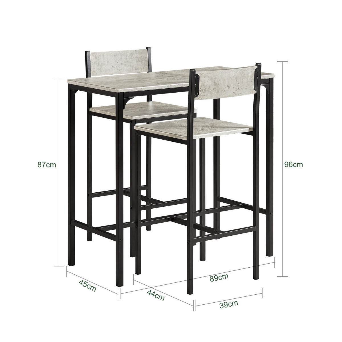 BARTISCH + 2 x BARSTÜHLE - Grau, Holzwerkstoff (89/87/45cm) - SoBuy