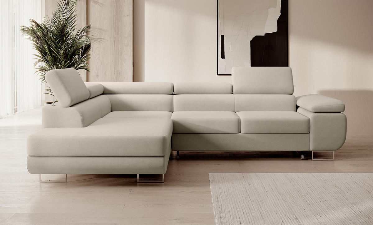 ECKSOFA Stevil Graubeige Velours - Greige/Silberfarben, Textil/Metall (275/203cm) - Selsey