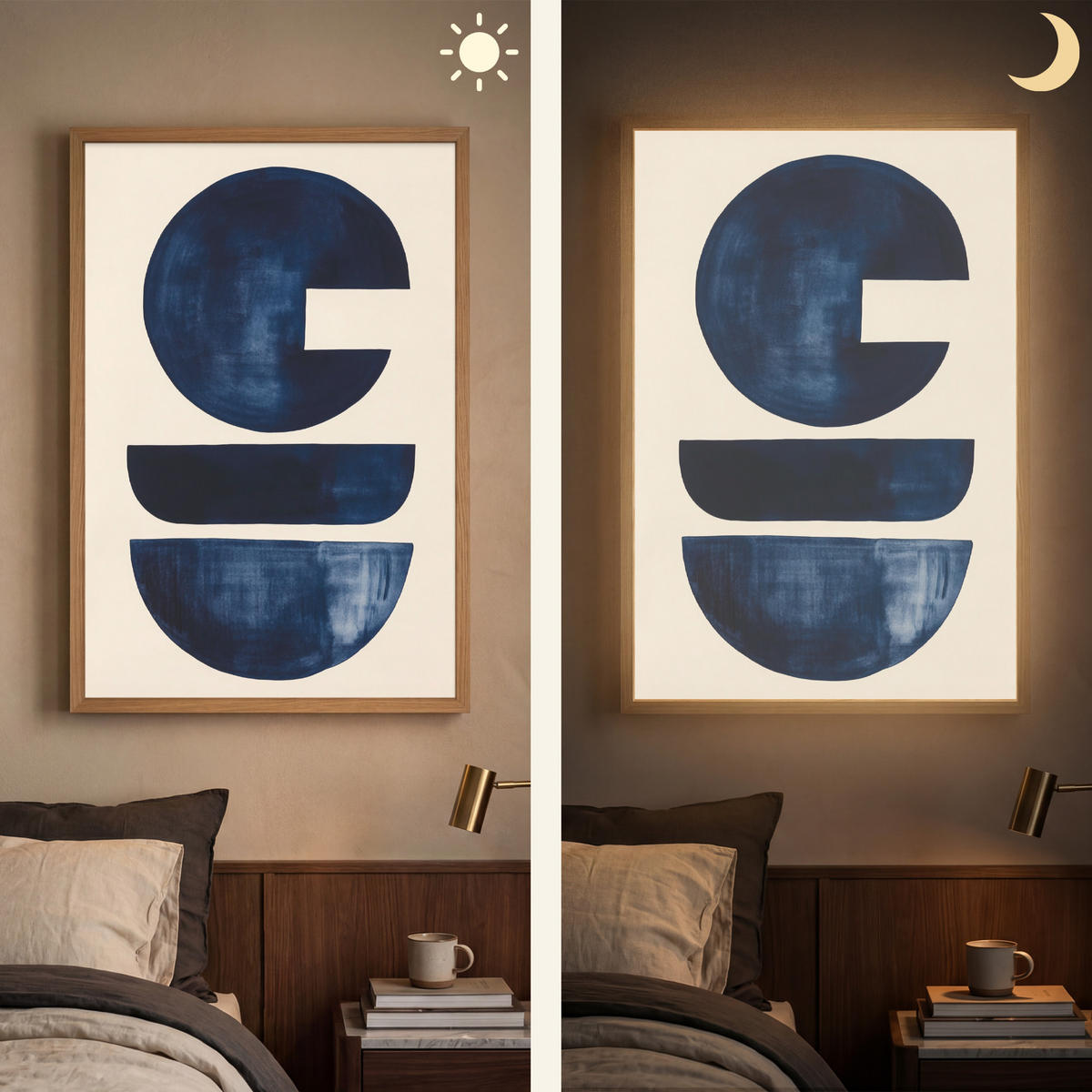 NÁSTĚNNÁ LAMPA S AKUMULÁTOREM Tvary - modrá - abstraktní 60x90 cm - tmavě modrá, kompozitní dřevo (60/90/8cm) - OnlyWow