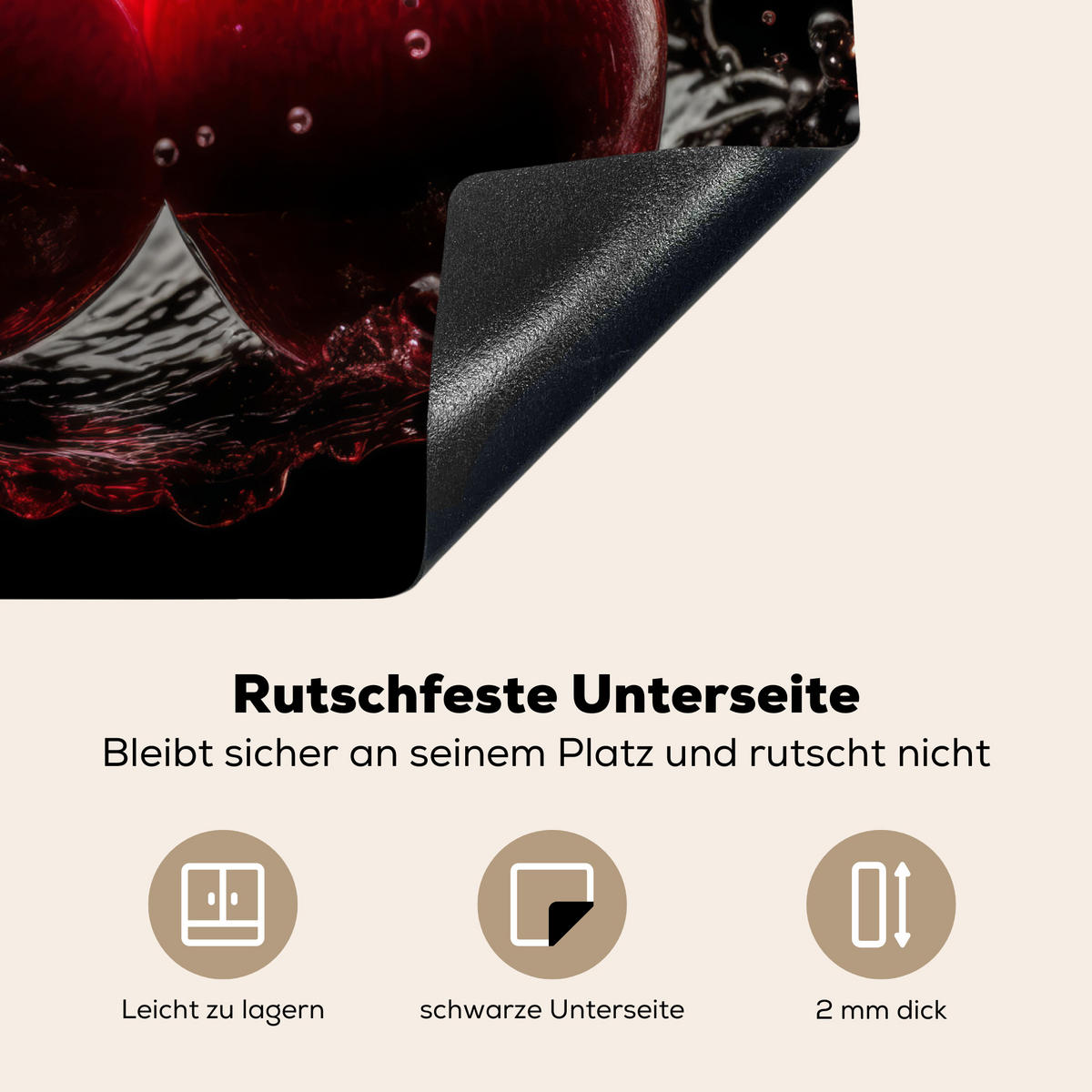 HERDABDECKPLATTE Kirsche - Rot - Frucht - Wasser - Schwarz 58x51 cm - Kirschrot, Kunststoff (58.3/0.2/51.3cm) - MuchoWow