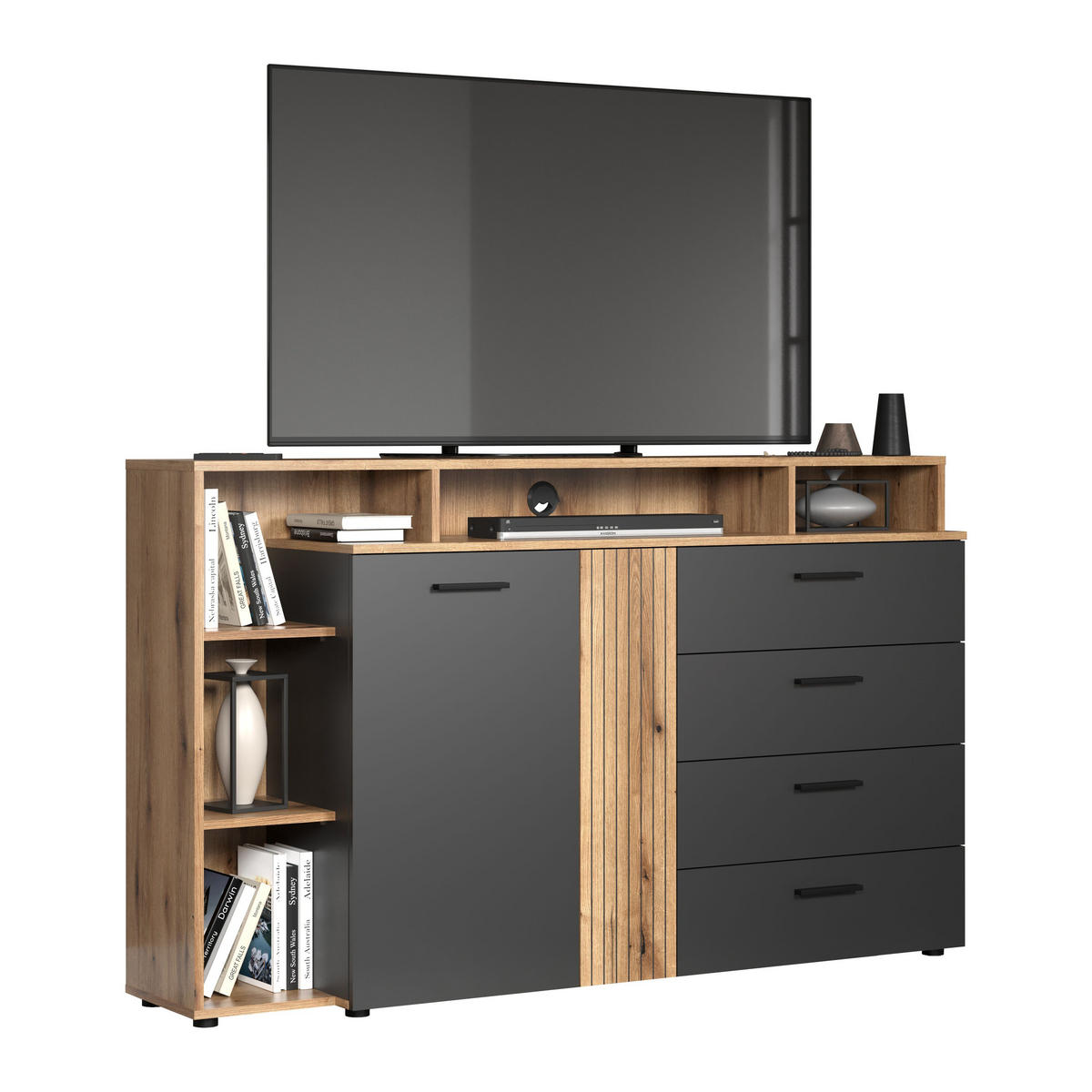 KOMMODE Esteban Anthrazit 168 / 101 / 38 cm - Anthrazit, Holzwerkstoff (168/101/38cm)