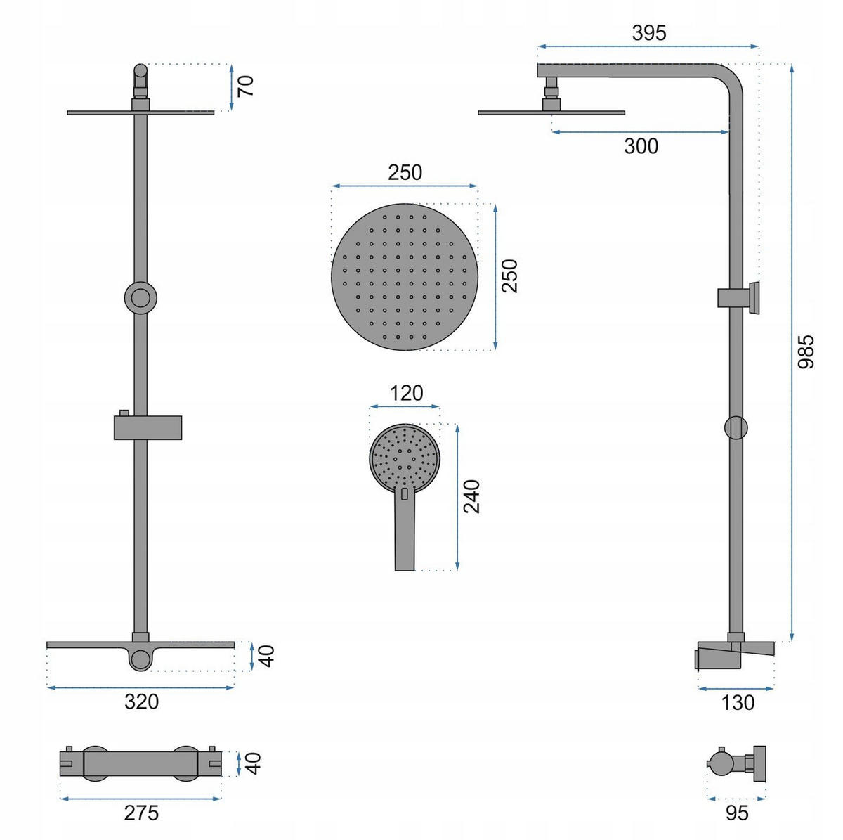 THERMOSTAT Duschset Rea Mike Black - Schwarz, Metall (27.5/98.5/52cm) - REA