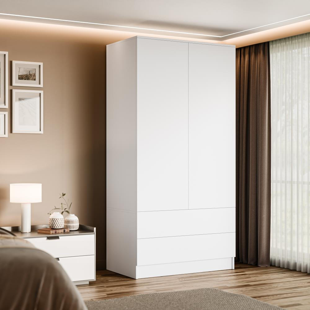 DREHTÜRENSCHRANK Look 90/180/50 cm 2-türig mit Schubladen weiß - Weiß, Holzwerkstoff (90/180/50cm) - Beautysofa
