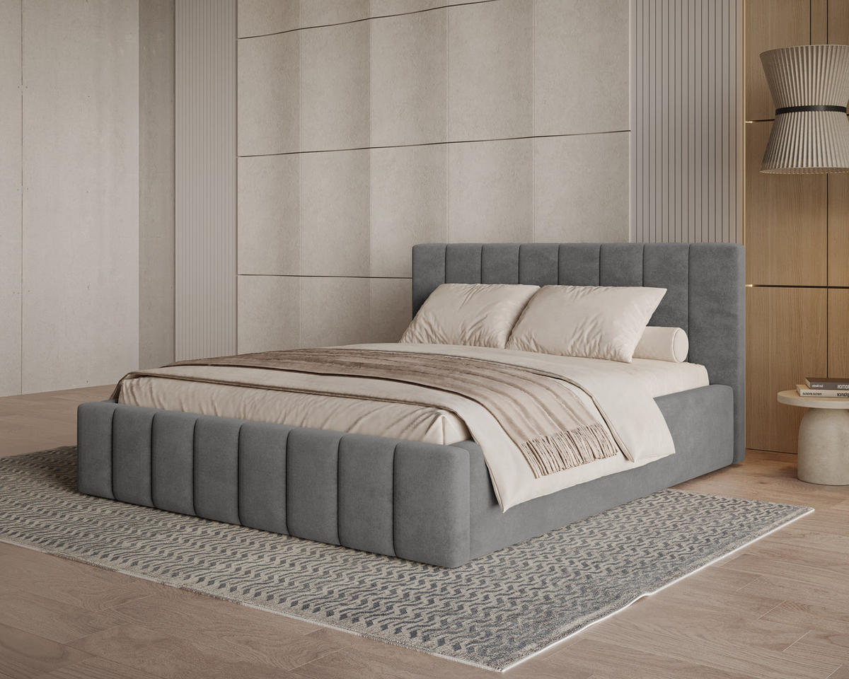 POLSTERBETT 01 180 x 200 cm – Flow – Bett mit Federmechanismus und Stauraum - Grau, Holz (180/200cm) - ROYAL24_MARKT