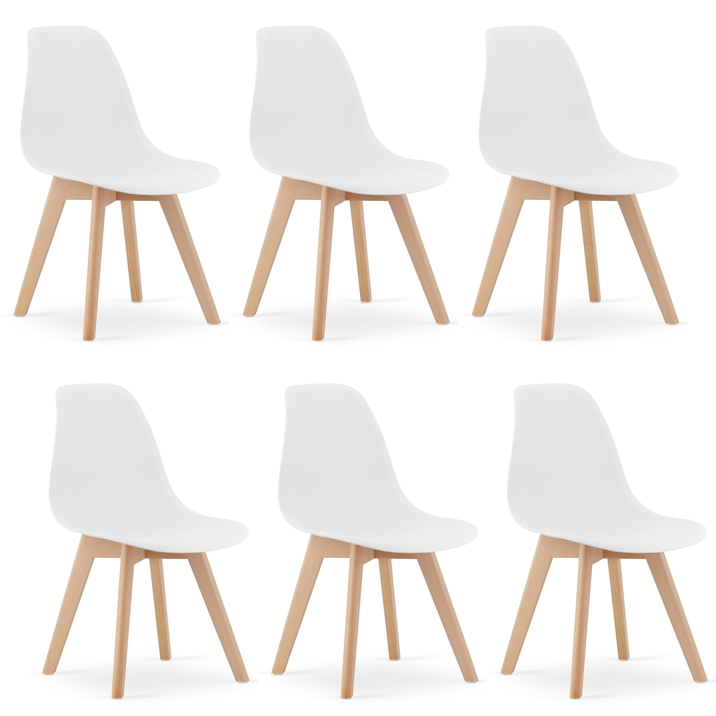 STUHL ATRI 6-er Set, Weiß Hölzerne Buchenbeine - Weiß, Holz/Textil (46/80/55cm) - Komodee