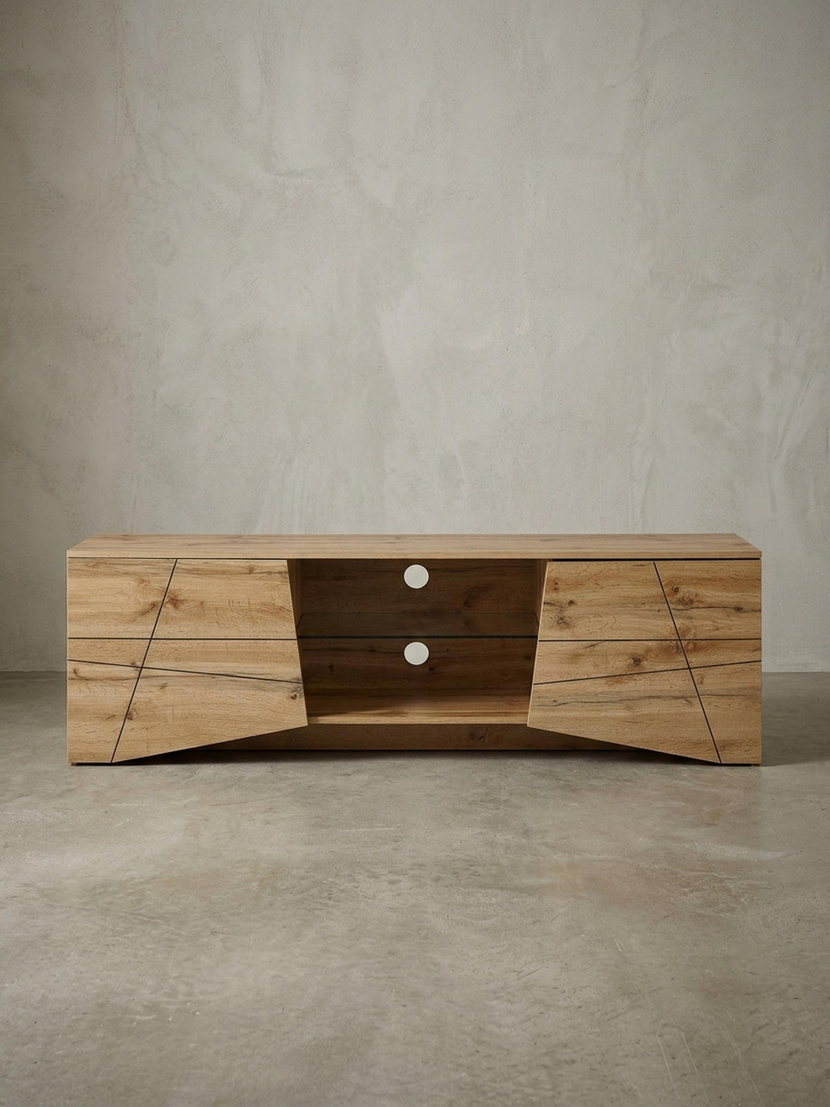 LOWBOARD Eiche-Dekor Modern Stil für 70-Zoll Fernseher mit Glasablage - Braun, Holz (160/50/40cm) - KADIMA DESIGN