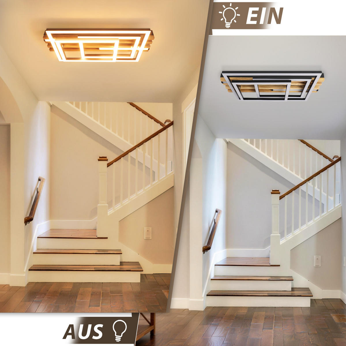 LED DECKENLEUCHTE Jrelis 37.8/20/8.8 cm - Schwarz, Holz/Metall (37.8/20/8.8cm) - ZMH