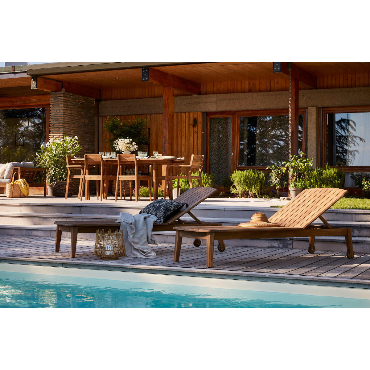 SONNENLIEGE Massives Akazienholz CANOPEE - Naturfarben, Holz (70/100/195cm) - Miliboo