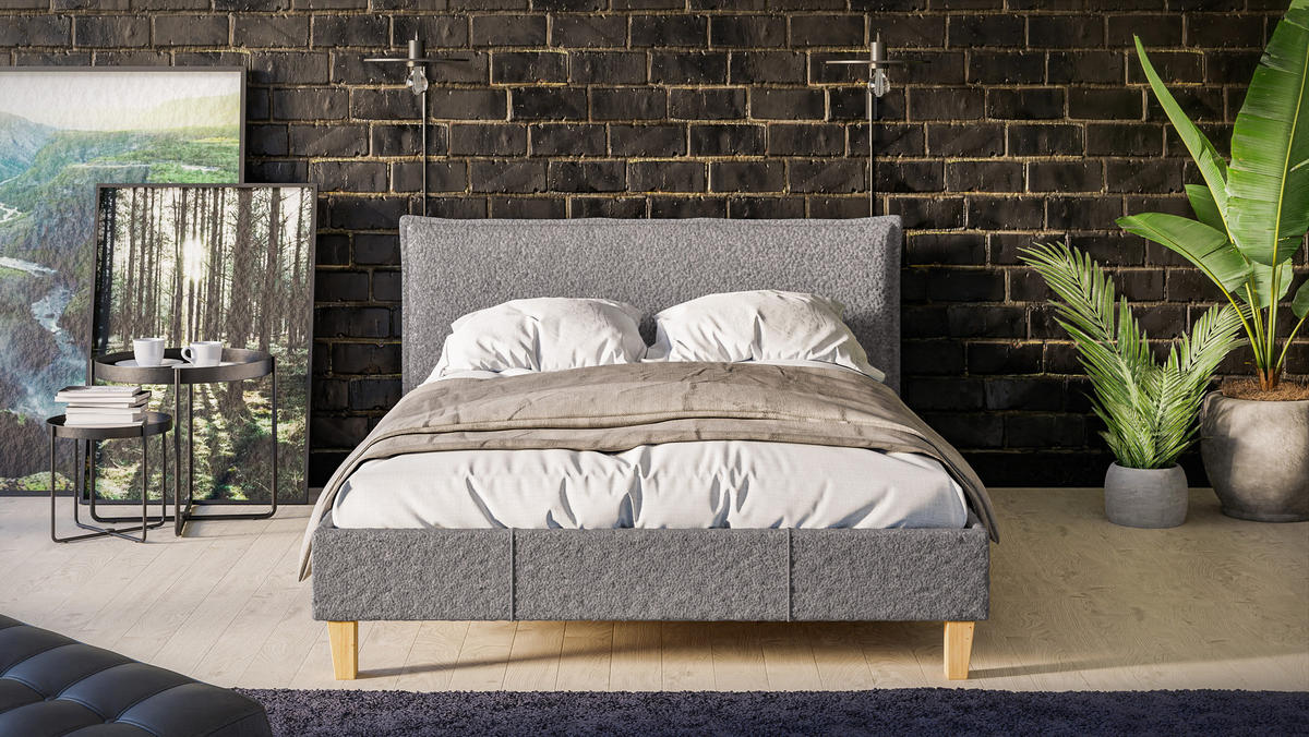 POLSTERBETT Arles 140/200 cm Boucle-Stoff - Hellbraun/Grau, Holz/Textil (140/200cm) - S-Style Möbel
