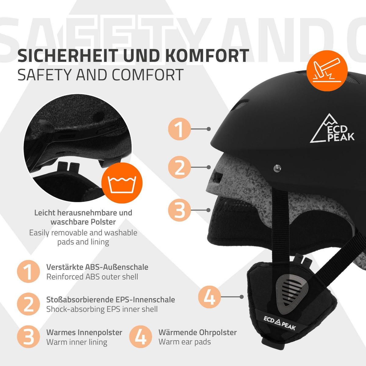 LYŽAŘSKÁ PŘILBA pro muže a ženy, robustní snowboardová přilba, černá, velikost L, 58–61 cm - černá, plast (30/24cm) - ECD-Germany