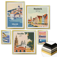 WANDBILDER 5er Set - 50x50 cm & 20x30 cm & 40x60 cm Goldrahmen - Berglandschaften und Städte - Goldfarben, Kunststoff (40/60cm) - ArtPrintCave