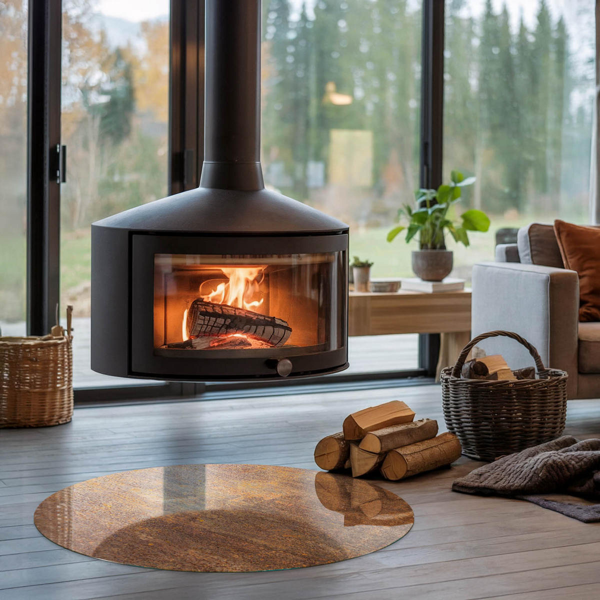 GLASPLATTE für Kamin Ø 90 cm - Braun, Glas (90/90/0.4cm) - TULUP