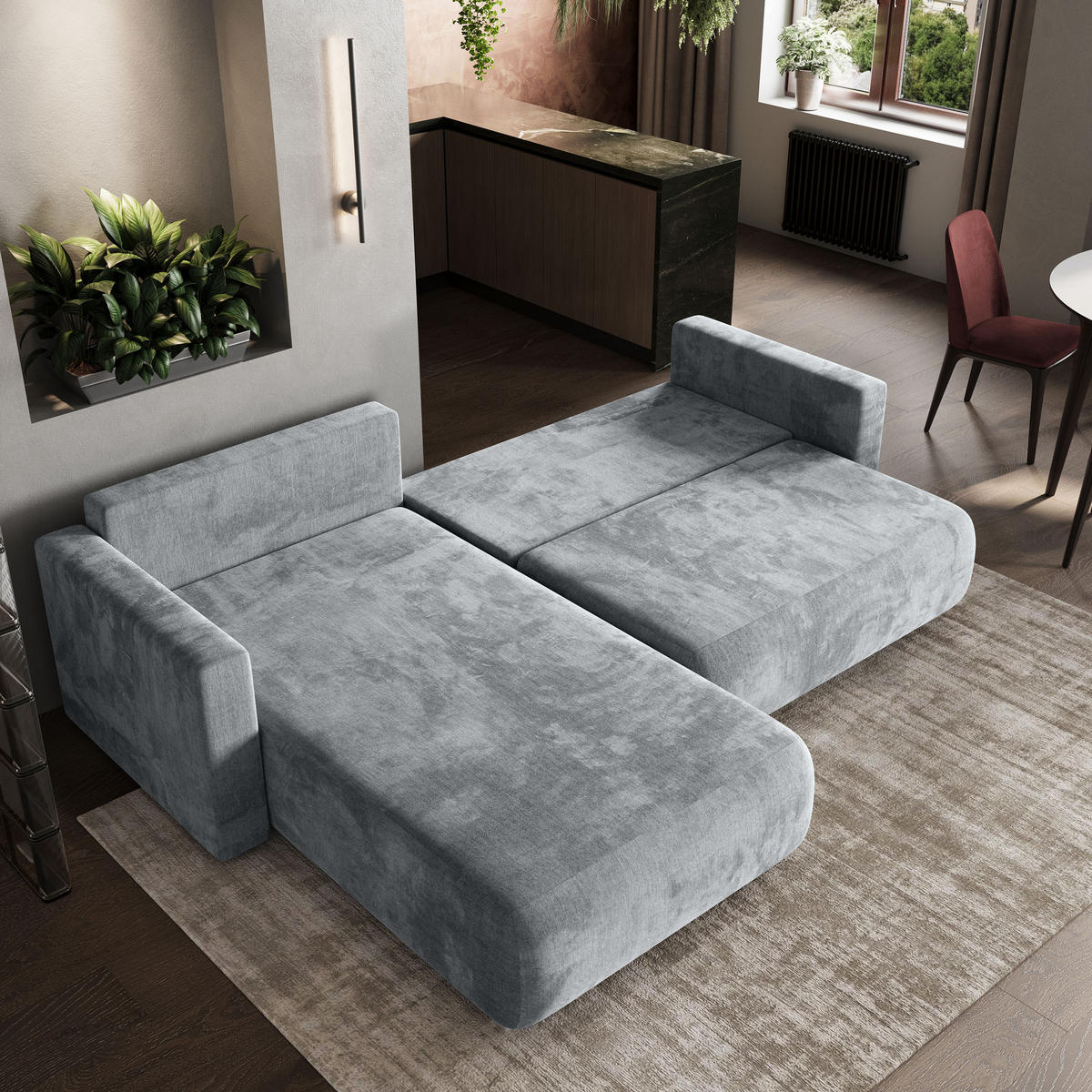 ROHOVÁ SEDAČKA TURIN světle šedá - šedá/světle šedá, dřevo/textil (265/183cm) - MASSENO