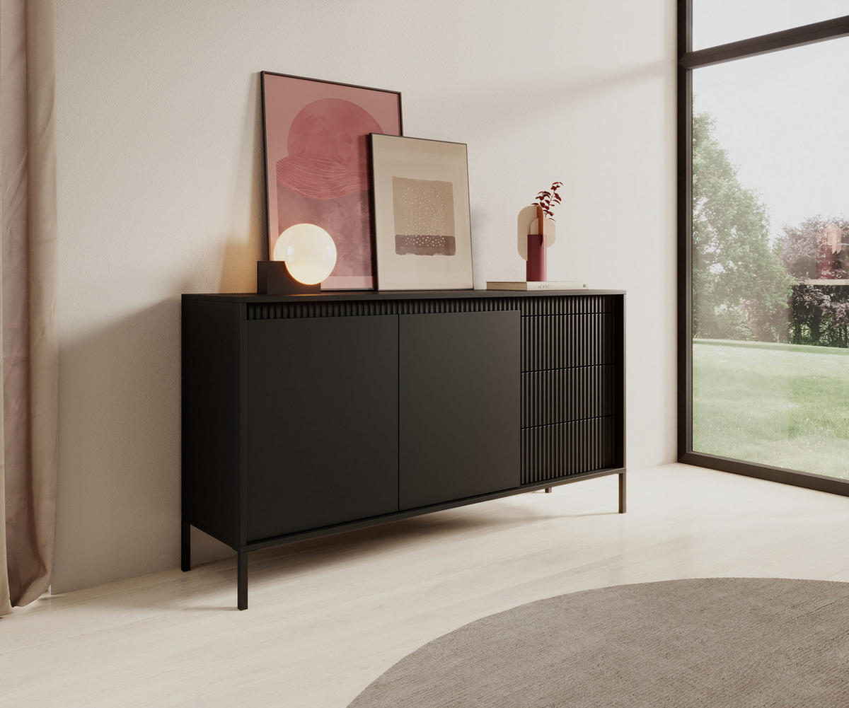 KOMMODE 154 cm Santori mit Schubladen, Schwarz - Schwarz, Holz (154/81/40cm) - Emporius