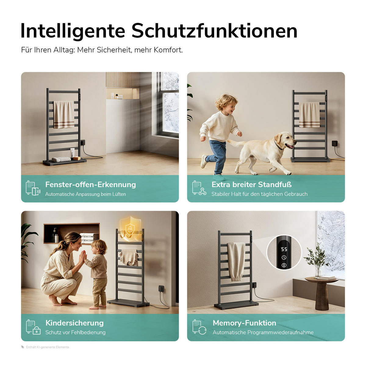 HANDTUCHHEIZKÖRPER elektrisch Standmodell Anthrazit 100/53/26 cm - Anthrazit, Metall (53/100/26cm) - EMKE