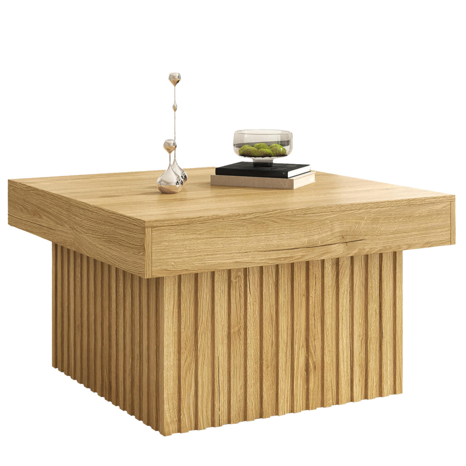 COUCHTISCH Holzoptik Quadratisch mit Streifenmuster, 79 x 79 cm - Cognac, Metall (79/79/46cm)