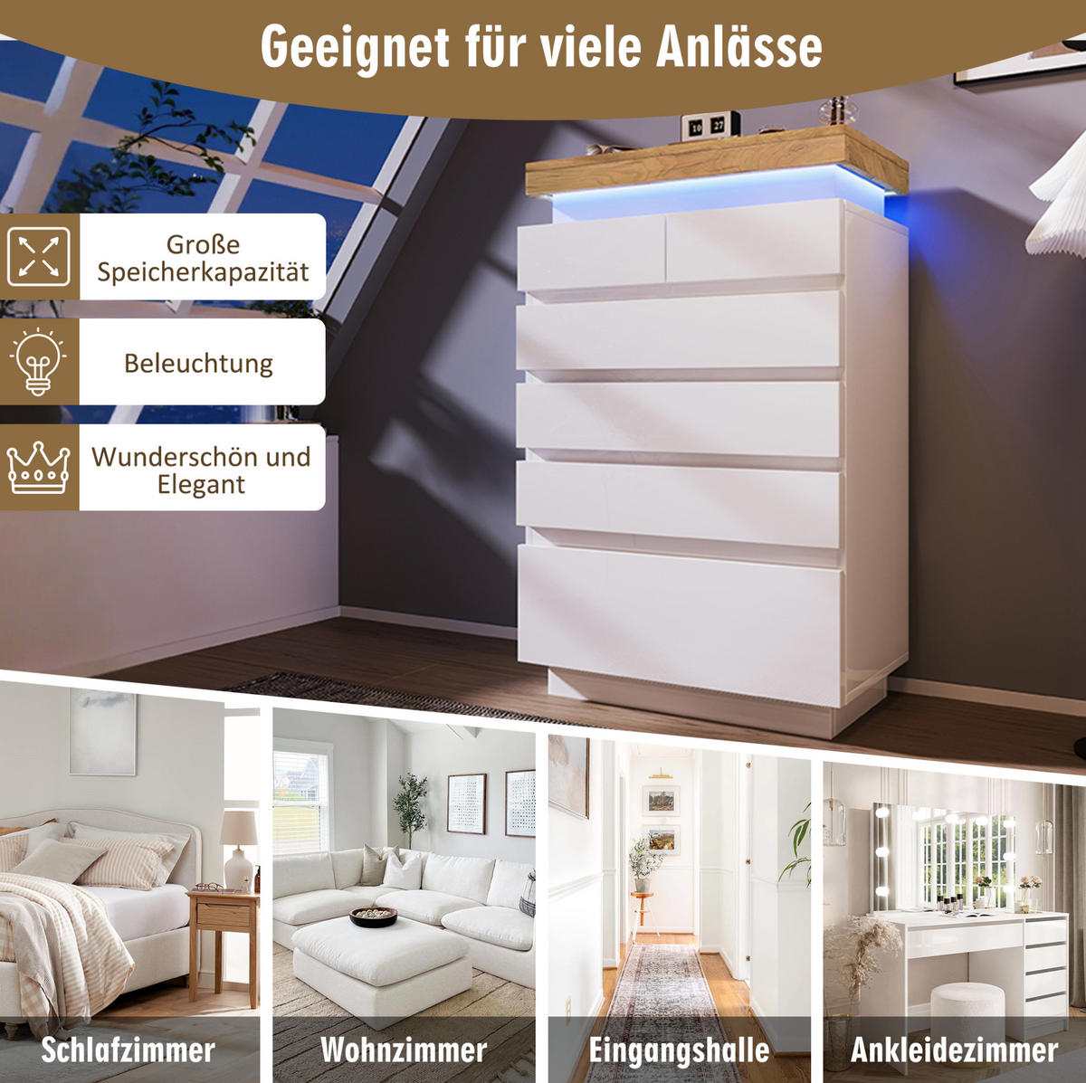 SIDEBOARD 73/115/39 cm Weiß aus Spanplatte und MDF mit LED-Beleuchtung - Weiß, Holzwerkstoff (39/115/73cm) - OKMYHOME