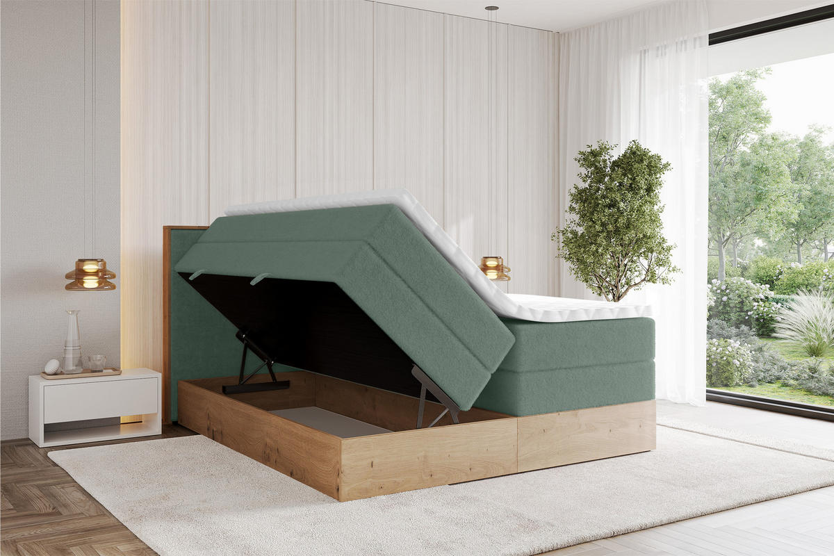 BOXSPRINGBETT LOLLI9 -KING 180x200 - H3/H4 Grün - Grün, Holzwerkstoff (180/200cm) - ALTDECOR