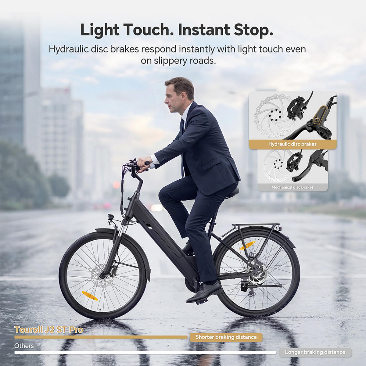 E-BIKE Touroll J2 ST Pro – 100km Reichweite, hydraulische Bremsen, Step-Thru Rahmen - Graphitfarben, Metall (120cm)