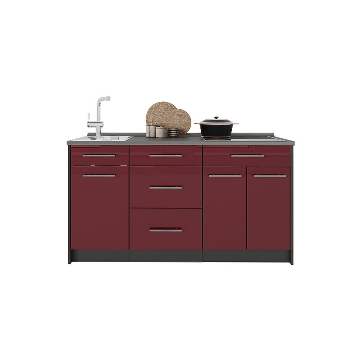 KUCHYNSKÝ BLOK Fame-Line, Bordeaux vysoký lesk, 150 cm, AP Oak - bordová/antracitová, kompozitné drevo (150/82/60cm) - Vicco