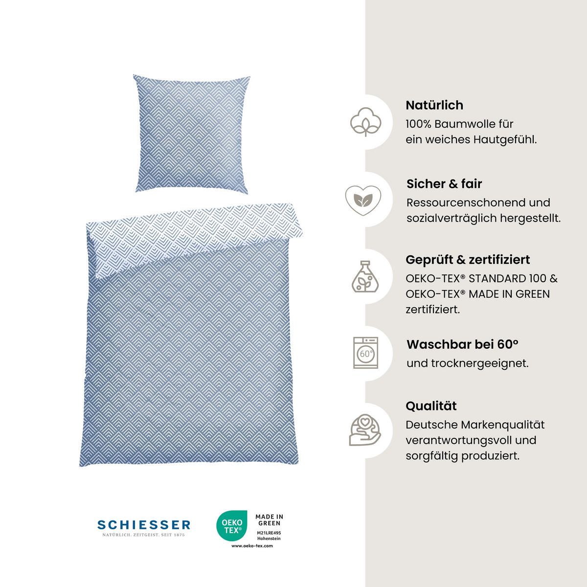 BETTWÄSCHESET Mabel - Renforcé - 2-teilig - 155 x 220 cm - Hellblau - Hellblau, Textil (155/220cm) - SCHIESSER