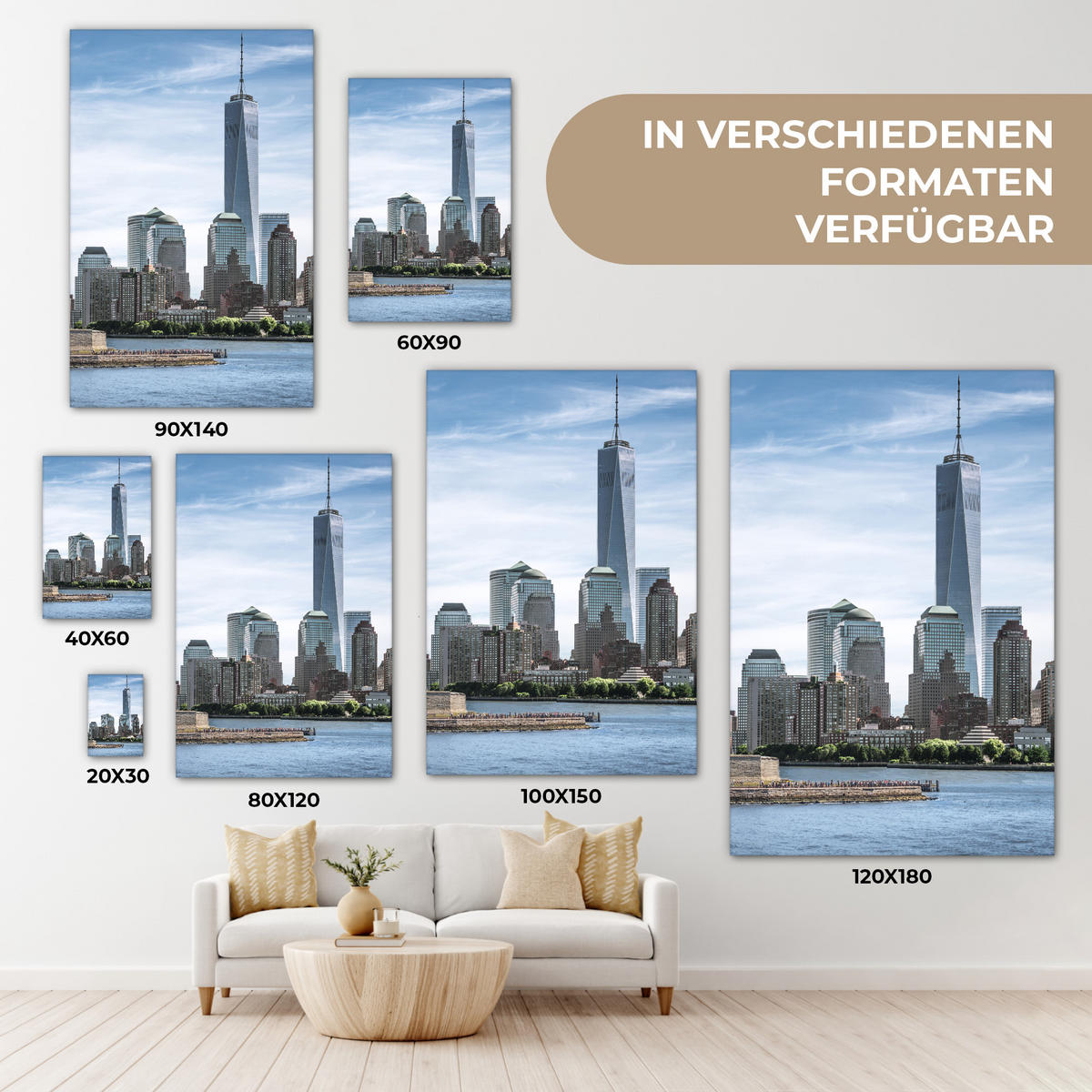 LEINWANDBILD New York - Freiheitsstatue - Wasser 60x90 cm - Hellblau, Textil (60/90cm) - MuchoWow