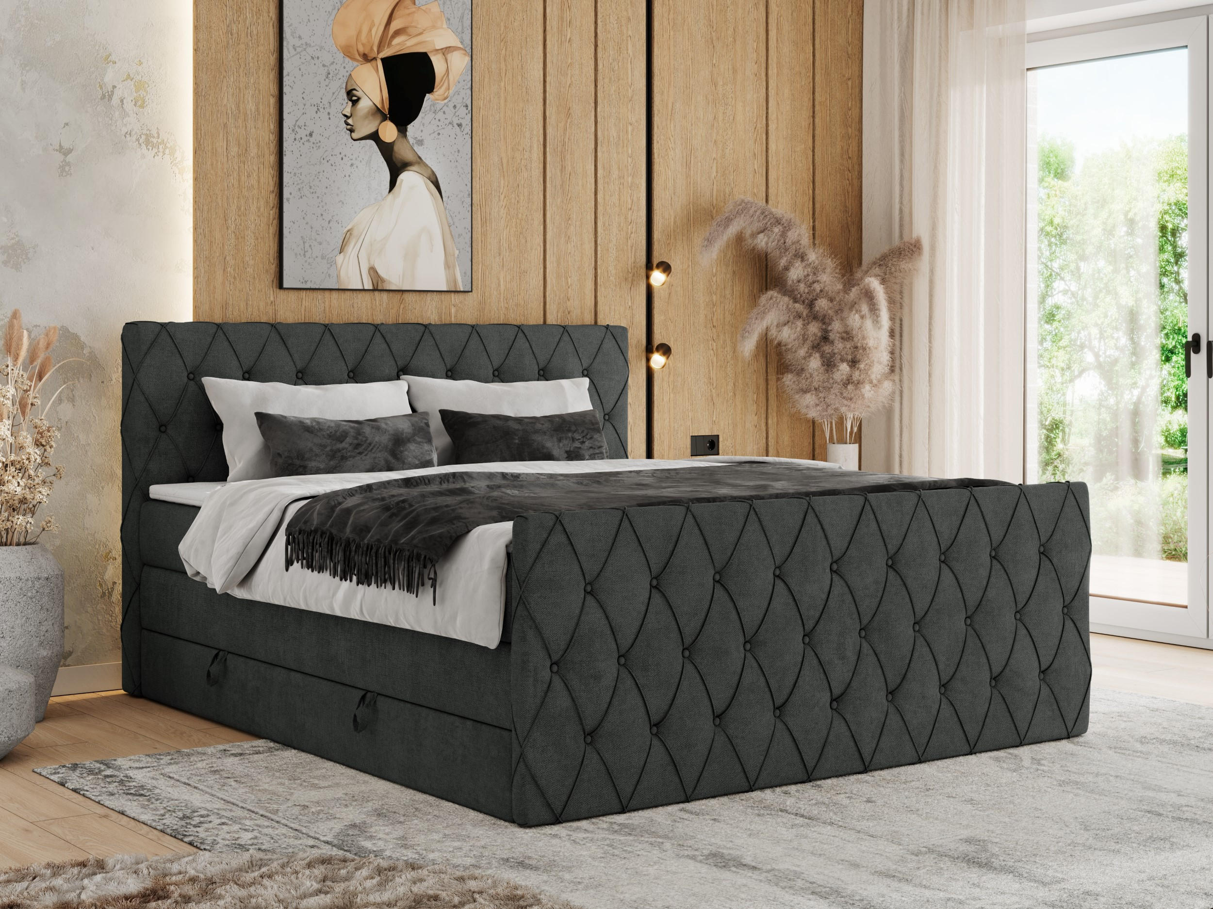 BOXSPRINGBETT MIREN KING DUO 120/200 Dunkelgrau Struktur - H3 - Dunkelgrau, Holz/Textil (120/200cm) - MKS