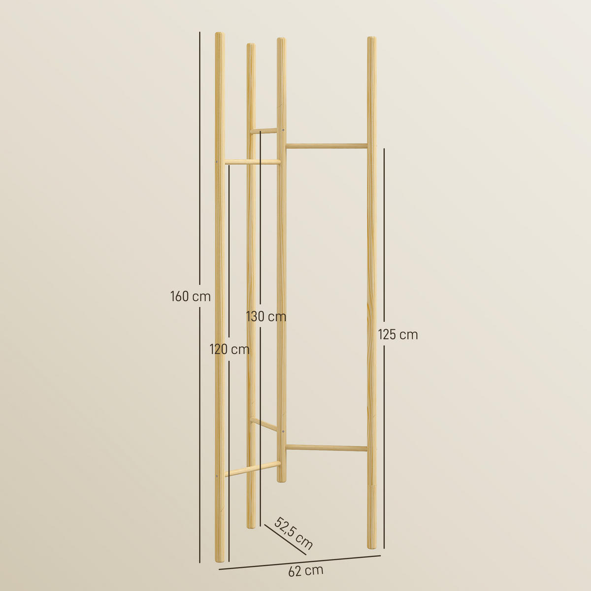 GARDEROBENSTÄNDER - Naturfarben, Holzwerkstoff (52.5/160/62cm) - HOMCOM