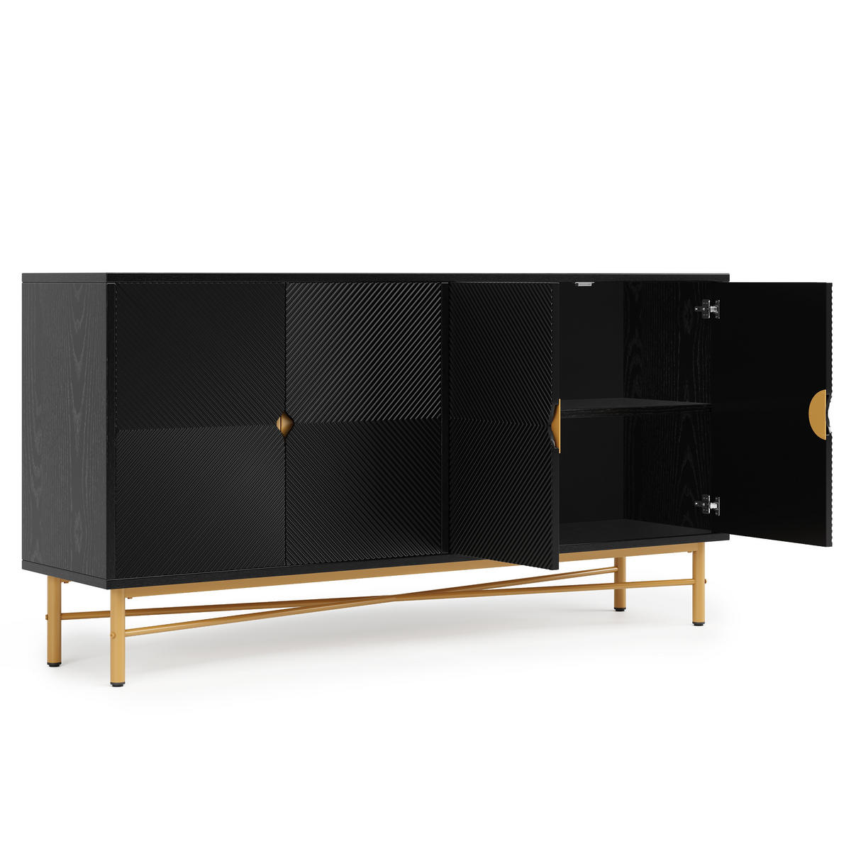 SIDEBOARD in Schwarz mit Erhabener Textur und Metallbeinen für Wohnzimmer und Flur, B160/T40/H82 cm - Goldfarben/Schwarz, Holzwerkstoff/Metall (160/82/40cm) - STILVORA