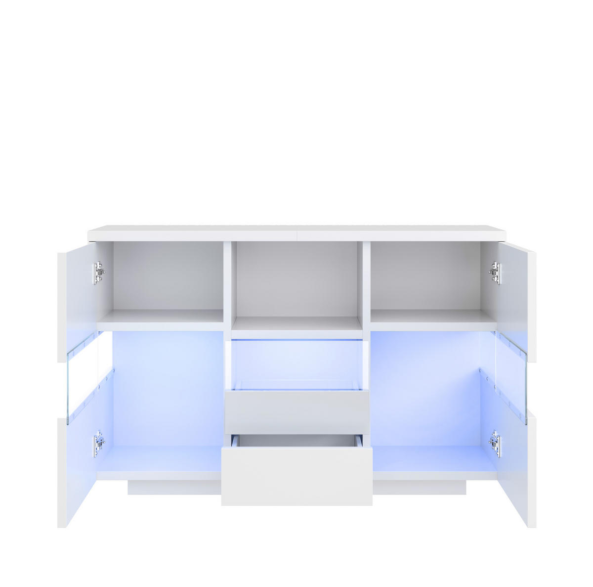 SIDEBOARD 140/35/75 cm weiß aus Holzwerkstoff mit LED und Glas - Weiß, Holzwerkstoff (140/75/35cm) - OKWISH