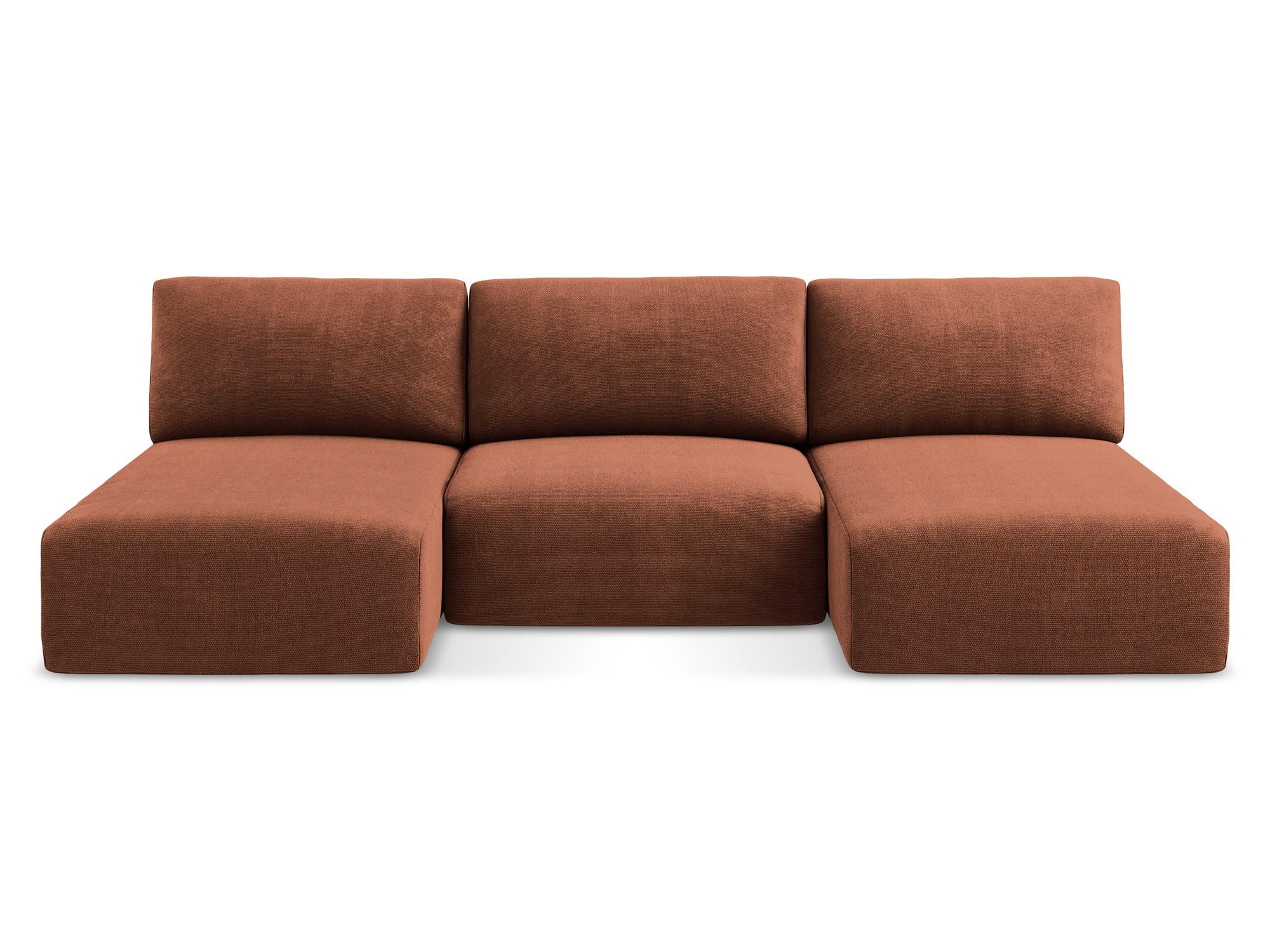 WOHNLANDSCHAFT Chenille Stoff Orange - Terra cotta/Schwarz, Kunststoff/Textil (304/79/149cm) - Makamii