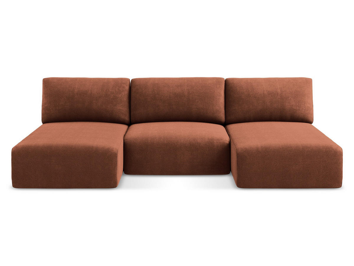 WOHNLANDSCHAFT Chenille Stoff Orange - Terra cotta/Schwarz, Kunststoff/Textil (304/79/149cm) - Makamii