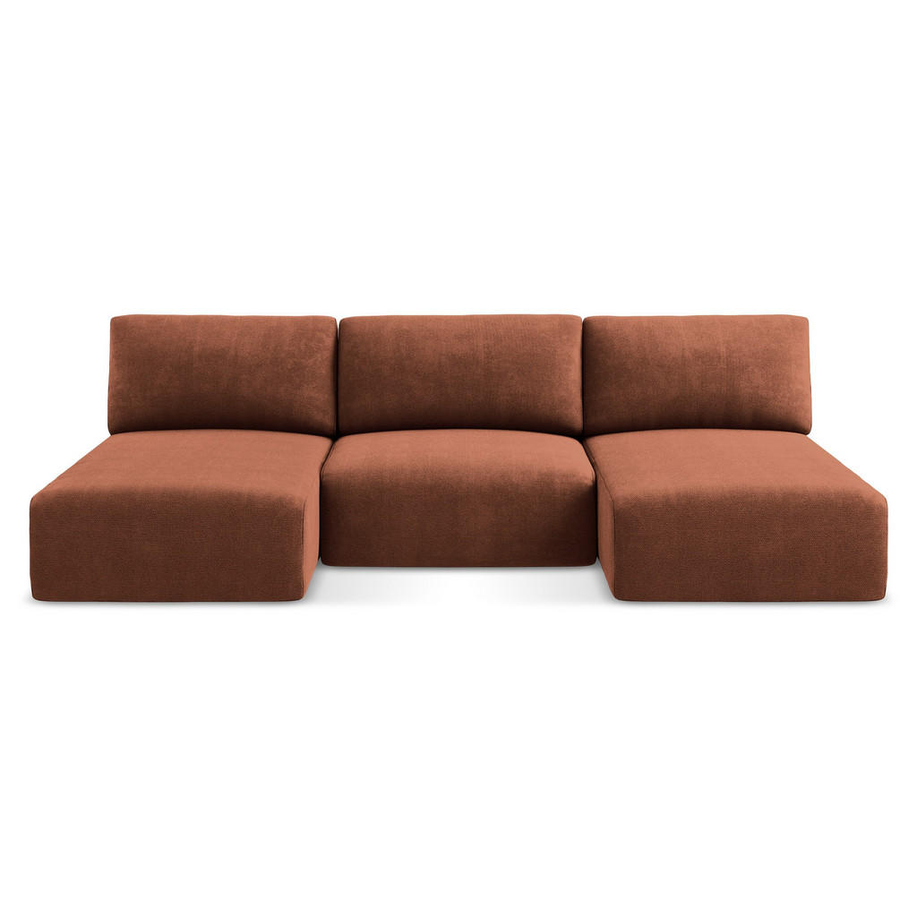 Thumbnail - Makamii Wohnlandschaft, Terra cotta, Textil, 4-Sitzer, Füllung: Schaumstoff, U-Form, 304x79x149 cm, Made in EU, Wohnzimm...