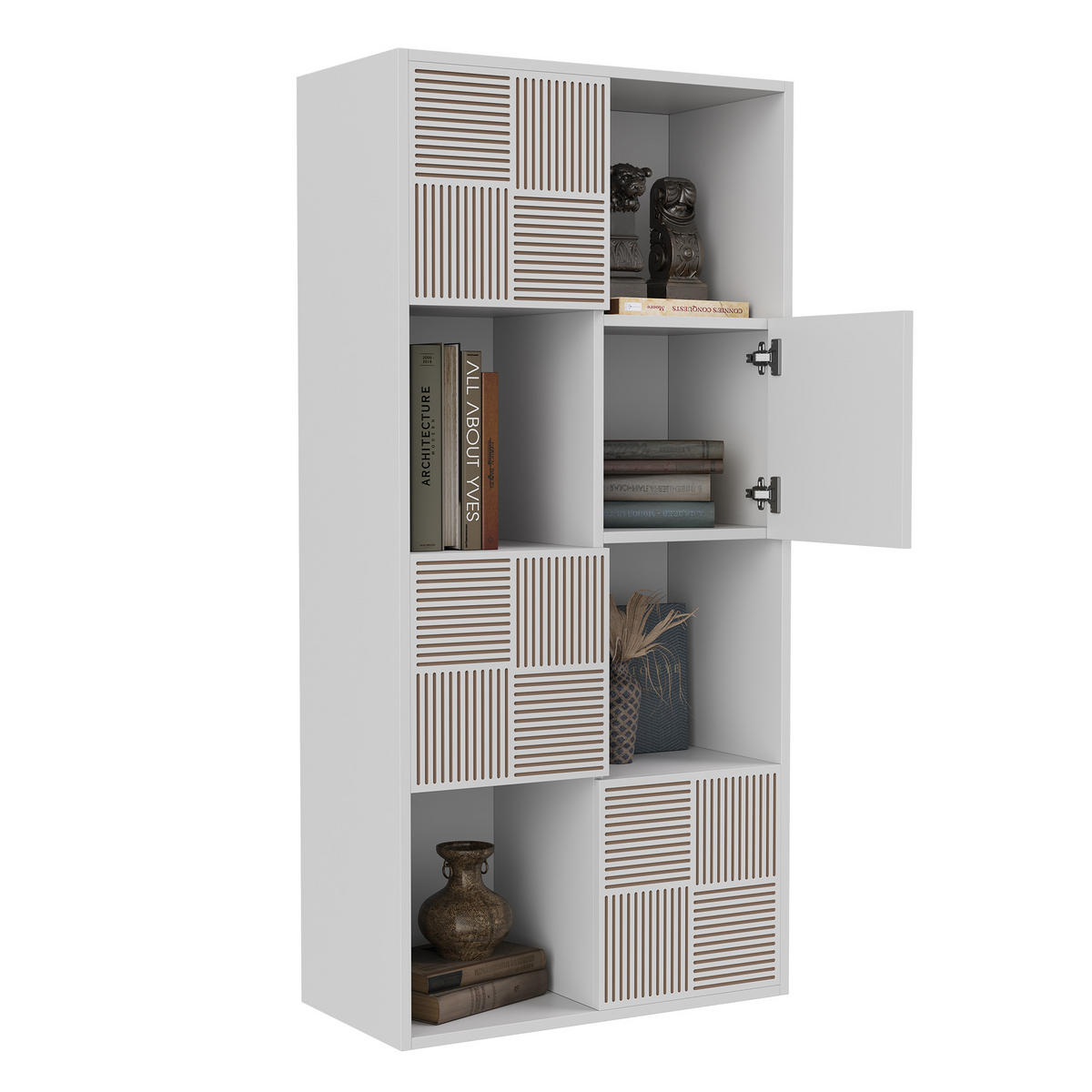 BÜCHERREGAL 125x30x60 cm Holz Lamellen Design Sideboard Aufbewahrung, Weiß - Weiß, Holz (60/125/30cm)