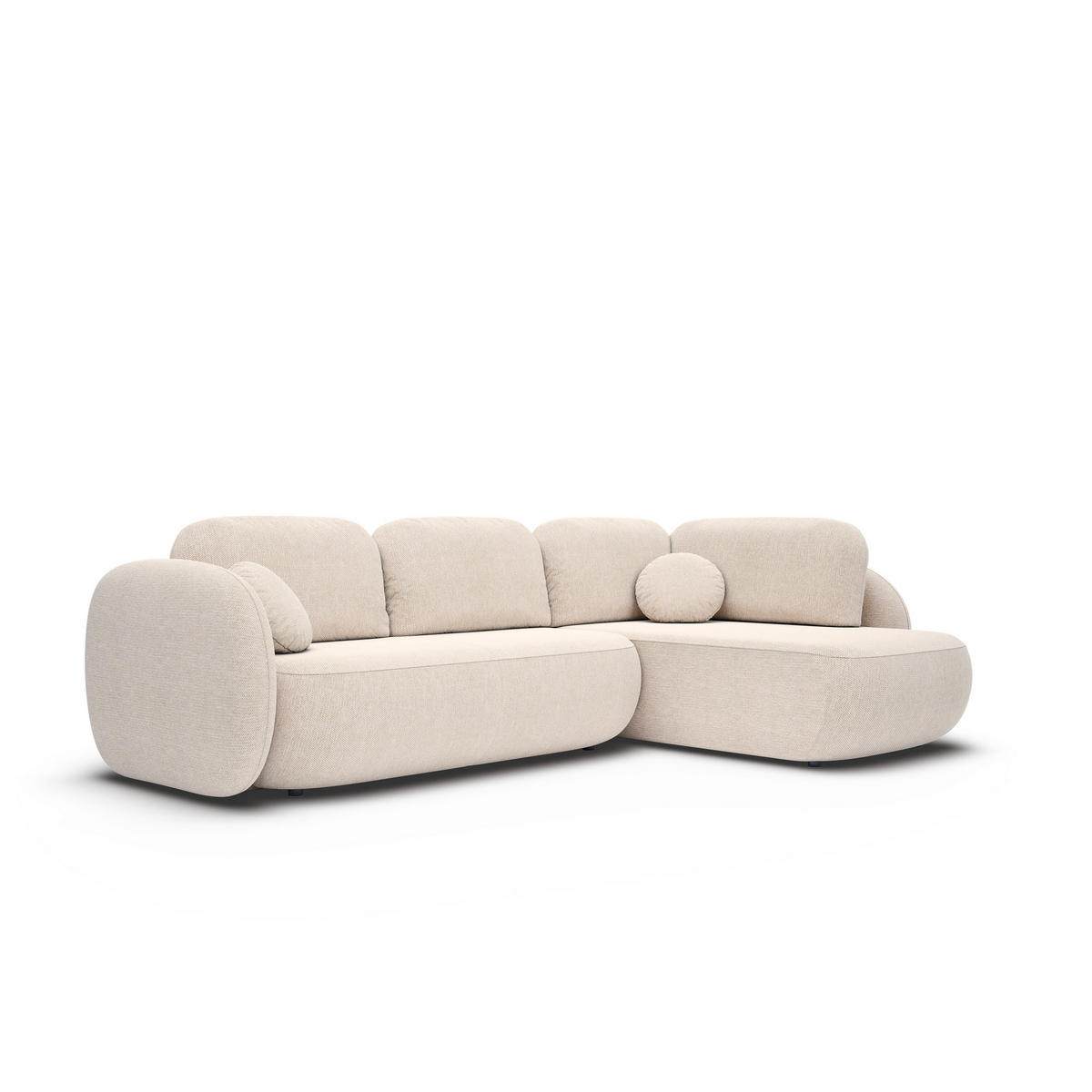 ECKSOFA AMICO II L-S Beige Geflochtener Stoff mit Schlaffunktion - Beige, Holz (289/190cm) - MASSENO