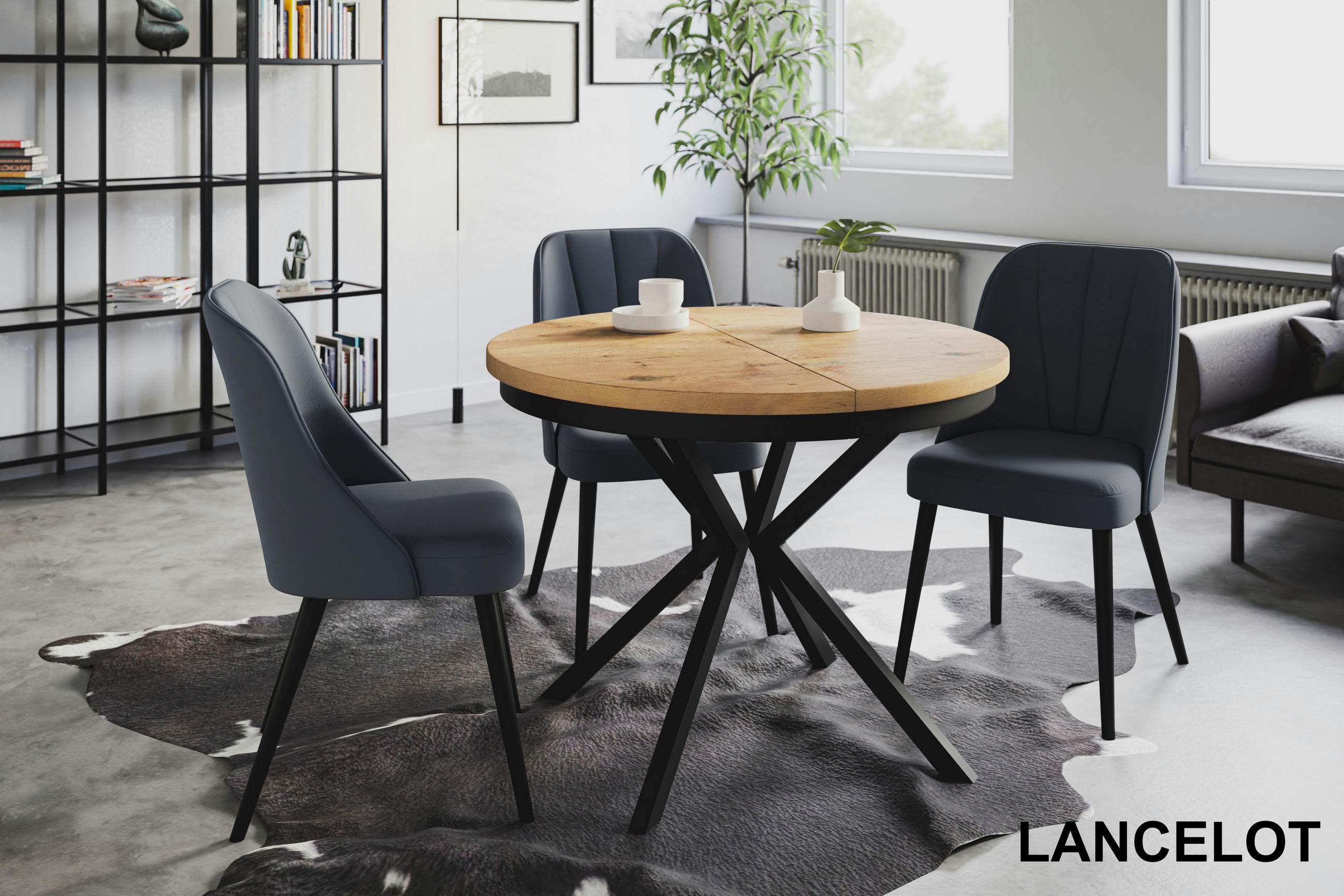 ESSZIMMERTISCH BERGO, ausziehbarer Tisch 90 cm/170 cm, Farbe: Hellbraun, mit Metallbeinen in Farbe Schwarz - Beige/Schwarz, Holzwerkstoff (90/90/76cm) - Alpi-Möbel