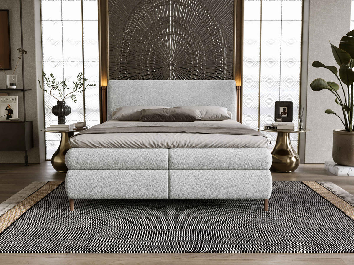 BOXBETT Evia - H3 - Hellgrau/Braun, Holzwerkstoff/Textil (160/200cm) - MIRJAN24