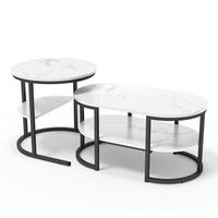 COUCHTISCH 2er-Set Marmoroptik mit Ablage Schwarz oval modern - Schwarz, Metall (52/52/51cm) - Kaket